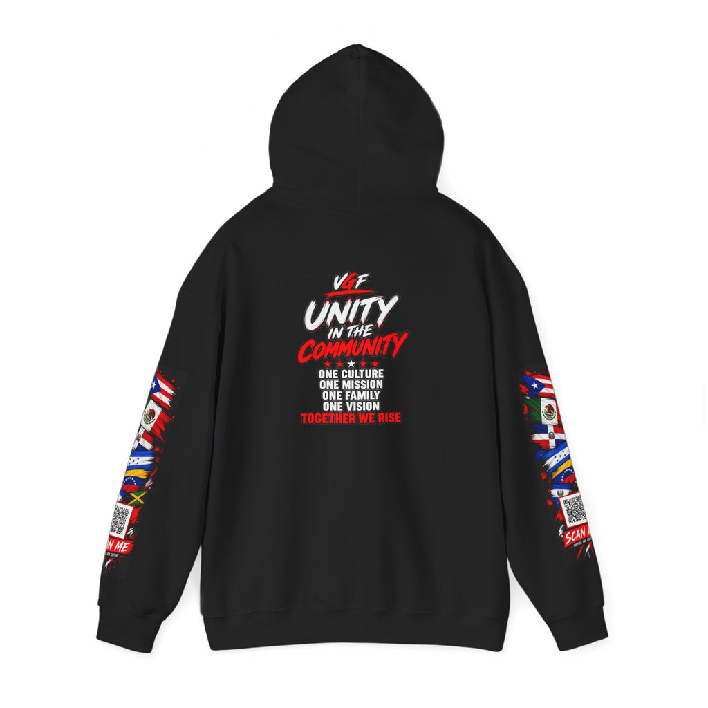 Unity Community Hoodie — VGF Flag Collage Graphic Hooded Sweatshirt