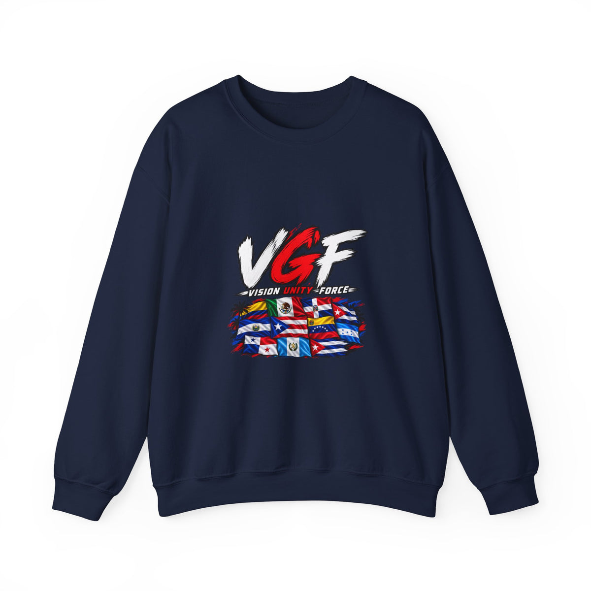 VG Fantasy Flag Crewneck Sweatshirt — VGF Logo with International Flag Collage