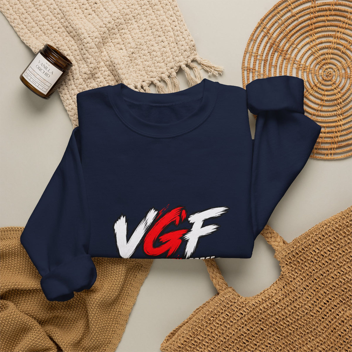 VG Fantasy Flag Crewneck Sweatshirt — VGF Logo with International Flag Collage