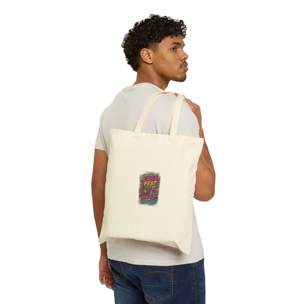 Festival Floral Tote Bag — 'LAGO FEST' Cotton Canvas Market Bag