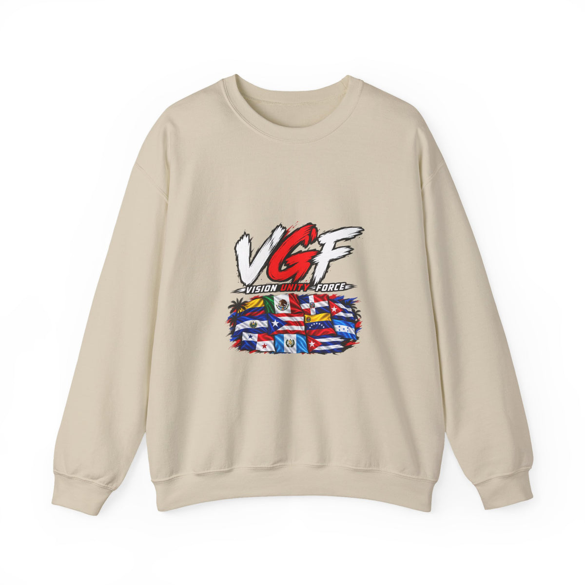 VG Fantasy Flag Crewneck Sweatshirt — VGF Logo with International Flag Collage