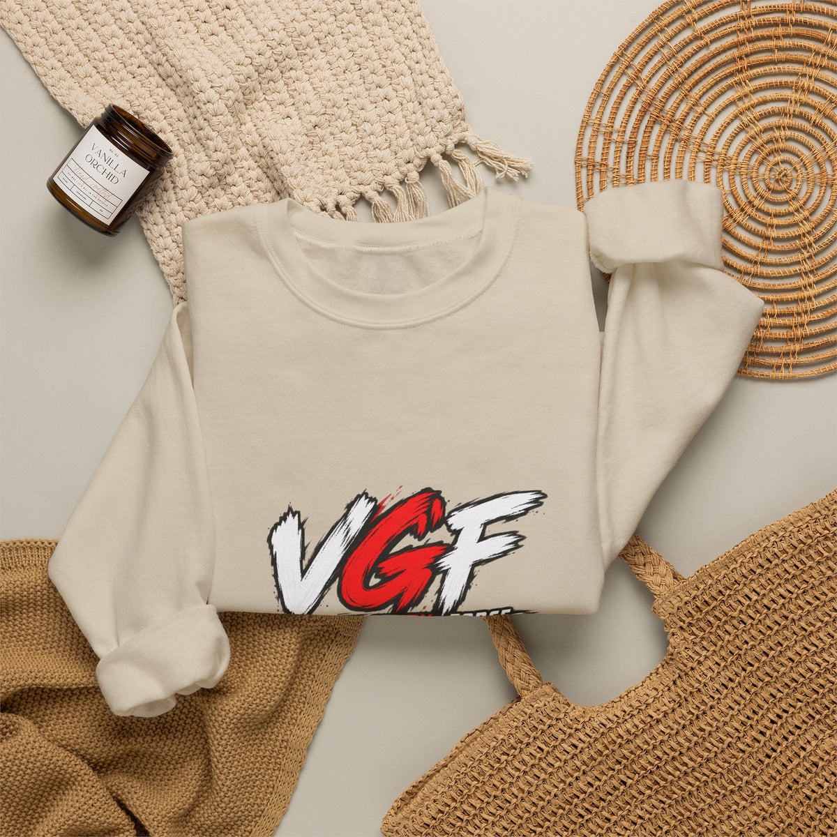 VG Fantasy Flag Crewneck Sweatshirt — VGF Logo with International Flag Collage