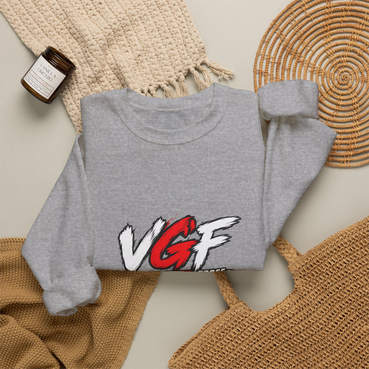 VG Fantasy Flag Crewneck Sweatshirt — VGF Logo with International Flag Collage