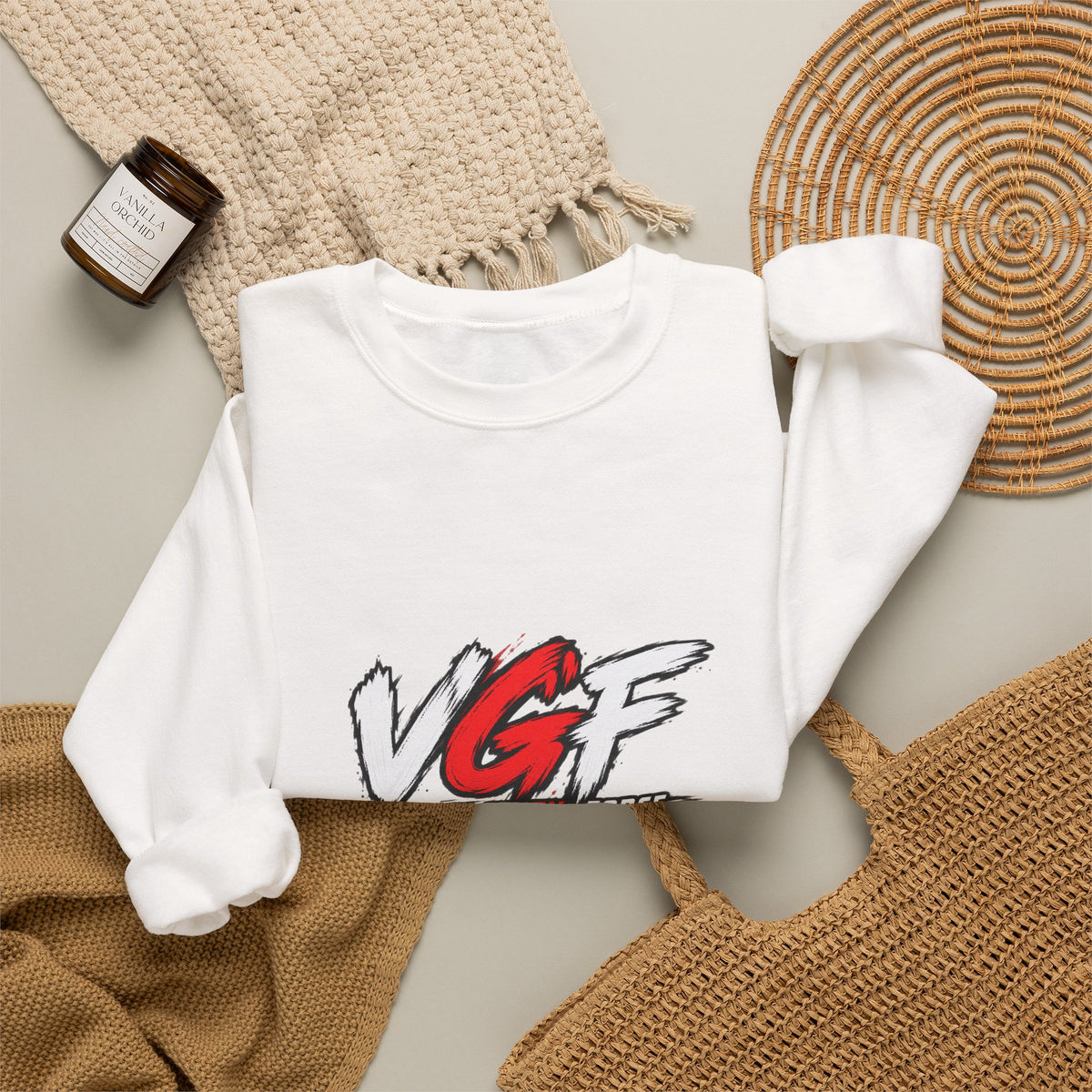 VG Fantasy Flag Crewneck Sweatshirt — VGF Logo with International Flag Collage