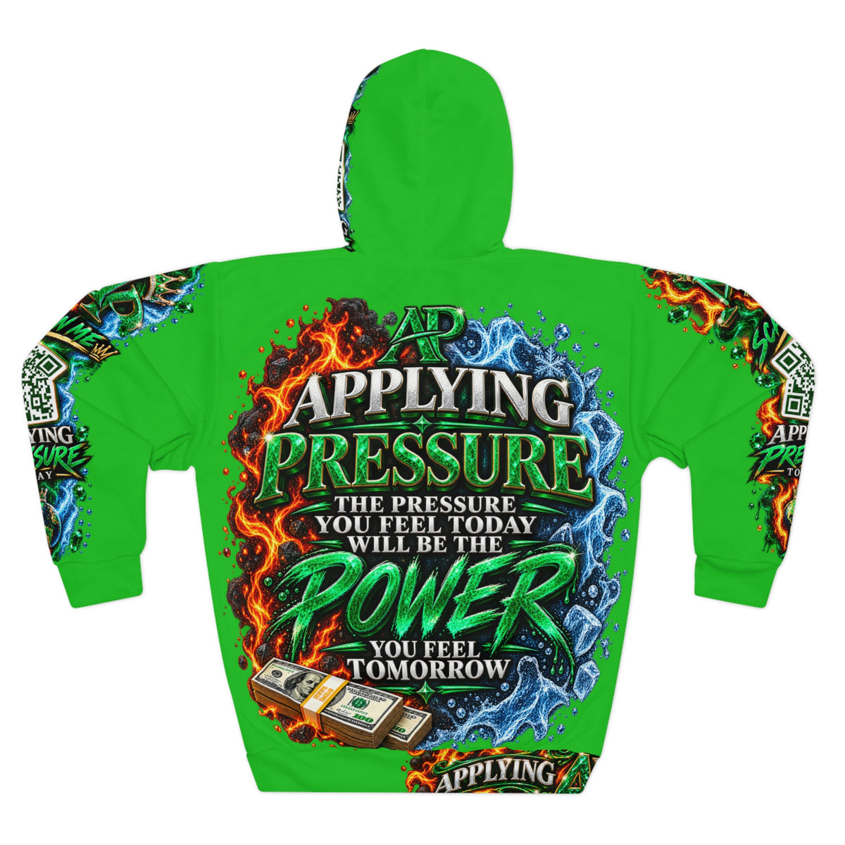 Applying Pressure Hoodie — Motivational Fire & Water Graphic Pullover